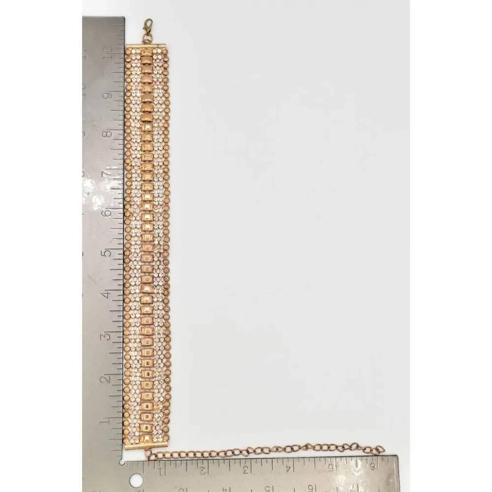 Vintage Crystal Choker Necklace Gold Tone Prong Rhinestone Chunky 1990s BinA17
